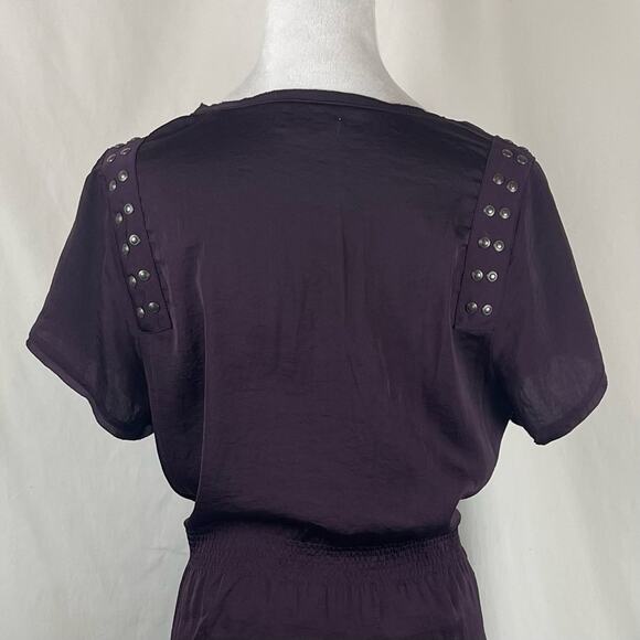 DKNY Burgundy Studded Smocked Raw Edges Boho Festival Dress NWOT Size 12 - Picture 7 of 13